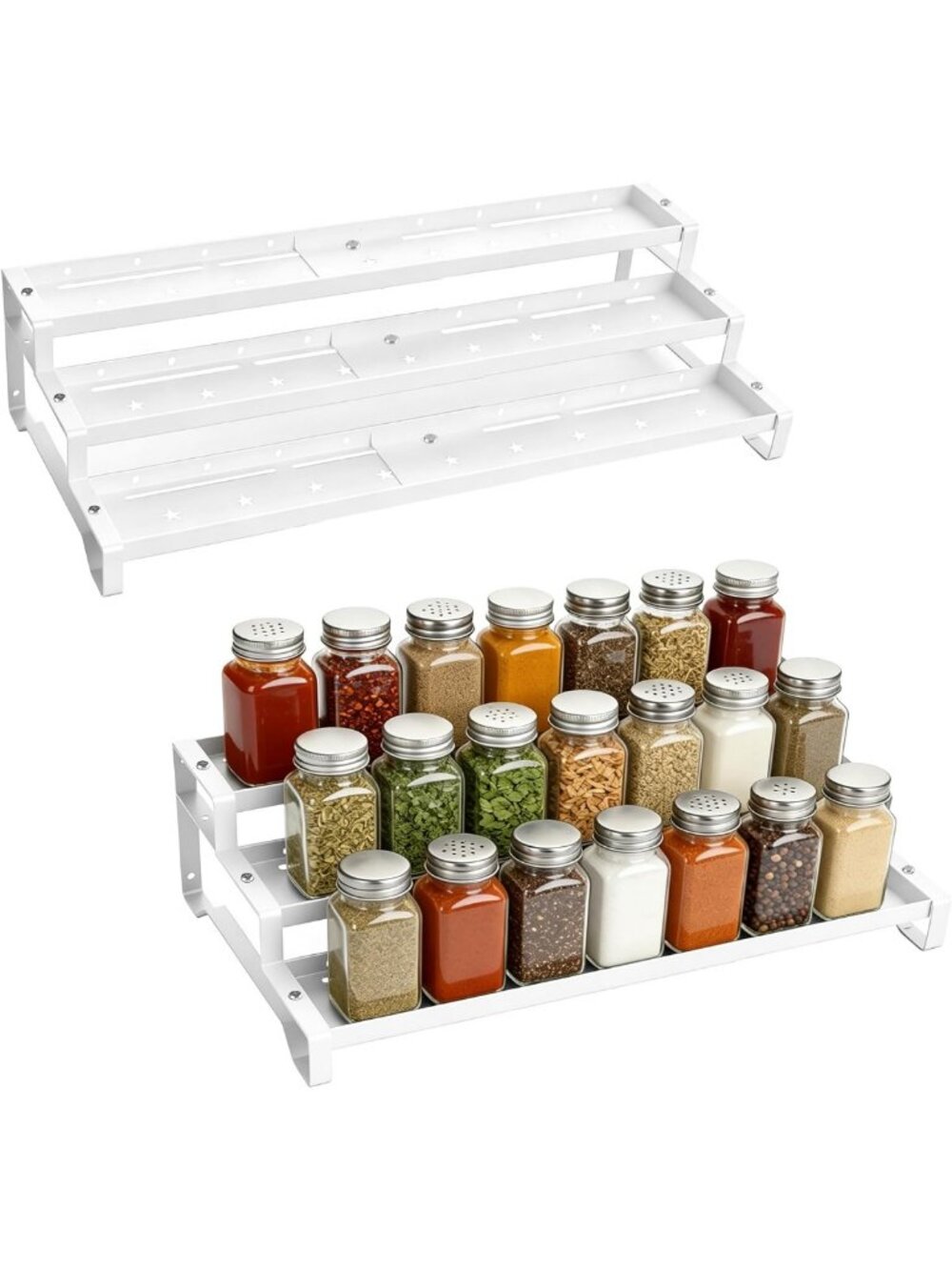 Expandable 3-Tier Spice Rack Organizer - White Cabinet Storage, 2-Pack
